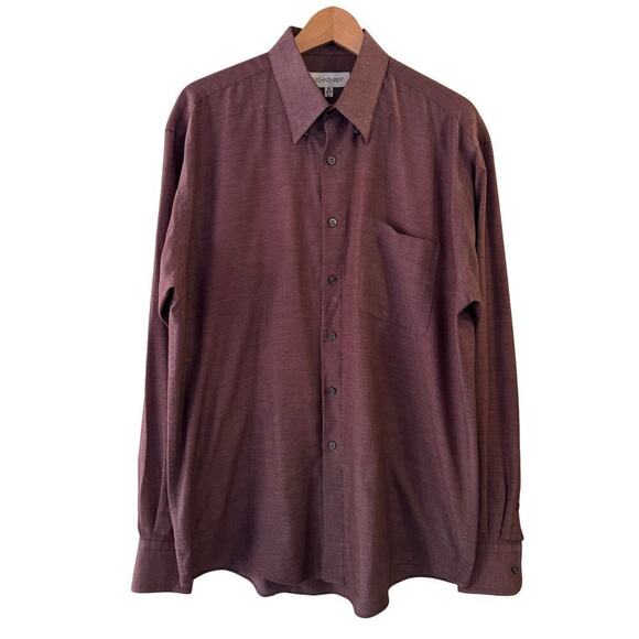 YSL Yves Saint Laurent Long Sleeve Button Up Men’s Dress Shirt Large Burgundy - Picture 1 of 7